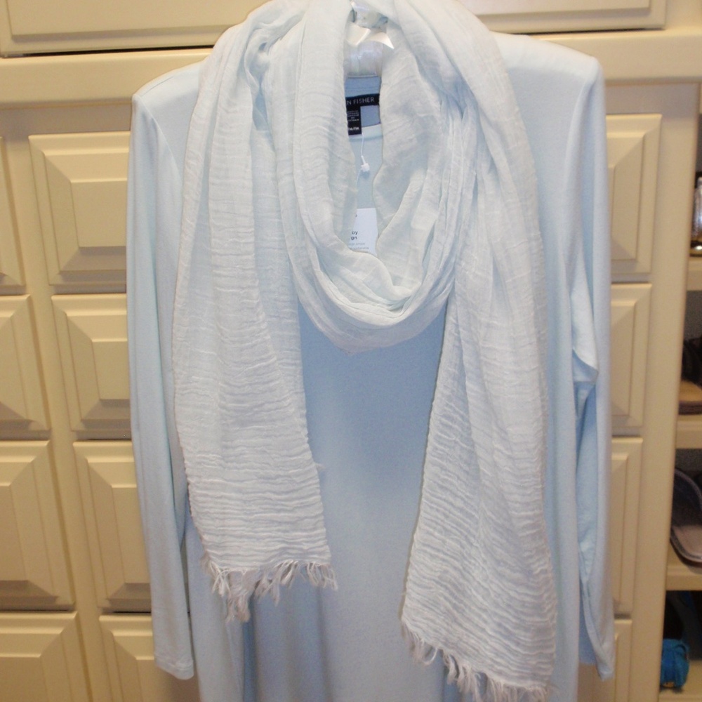 Eileen Fisher Long Sleeve Tee Color Young Fern Size Petite Medium New with Scarf